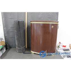 Roll Of Blue Carpet Runner (26" Wide, Approx. 30 FT) & Vintage 1960s Clothes Hamper