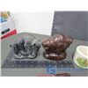 Image 2 : (2) Buffalo Statues, (2) Horse Relates Stoneware Cups and a Leather Sheath