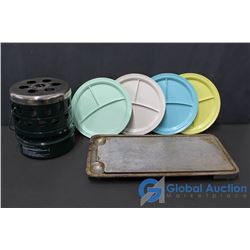 Coleman Griddle, Coleman Quick Lite Heater & Melamine Plates (4)