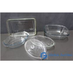 Glass Pyrex Cake Pan, Pyrex Deep Casserole Dish, Marinex Casserole Dish, etc