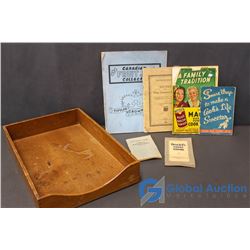 Wooden Paper Tray & Assorted Books