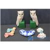 Image 1 : 2 Chalkware Owl Book Ends; 4 Small Chalkware Figurines; Candy Dish