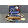 Image 1 : Wooden Silverware Case filled with Assorted Items
