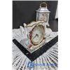 Image 7 : 2 Vintage Decorative Clocks with Porcelain Hat, Candy Dish & Large Doilie