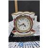 Image 8 : 2 Vintage Decorative Clocks with Porcelain Hat, Candy Dish & Large Doilie