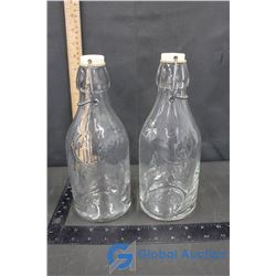 2 Glass Milk Jugs with Lids