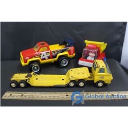 Tonka Toy Truck and Semi with Trailer and a Toy Dump Truck