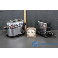 (2) Vintage Toasters and Clock