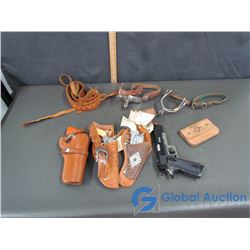 Variety: Cap Guns & Holsters, Spurs & Staps, Leather Pouch, & Etc.