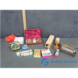 Retro Item: Whites Electric Comb, Jewlery, Pins, Cufflings, Empty Cosmetic Boxes, Etc.