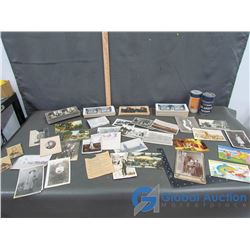 Vintage Postcards & Papers, Edison Blue Amber Records, Johnny Stewart Cassette Tape, Vintage Picture