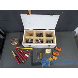 White Painted Wooden Box Filler With Vintage Fishing Tackle