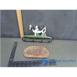 "Enterprise Quebec" Metal Name Plate & Metal Farm Cow Hook