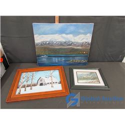 (2) Lanscape Painted Canvas and Picture