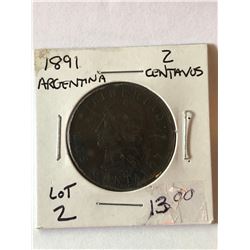 1891 ARGENTINA 2 Centavos Nice Early Coin