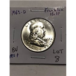 1963 D Franklin Silver Half Dollar BU MS  High Grade