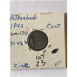 1942 WWII Netherlands Cent Very Fine Grade