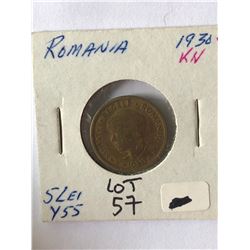 1930 Romania 5 Lei Coin