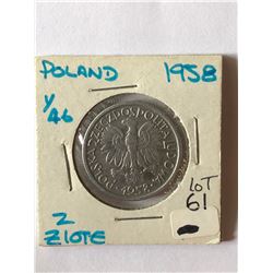 1958 Polland 2 Zlote Coin in MS High Grade