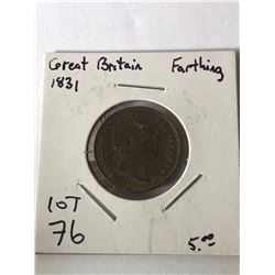 1831 Great Britain Farthing Coin