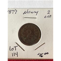 1877 Norway 2 Ore Coin