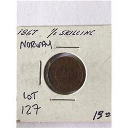 Rare Scarce 1867 Norway 1/2 Skilling Coin