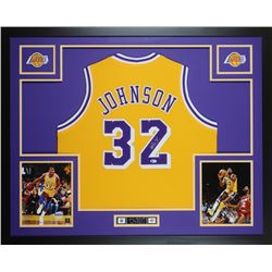 Magic Johnson Signed Los Angeles Lakers 35x43 Custom Framed Jersey (Beckett COA)