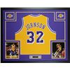 Image 1 : Magic Johnson Signed Los Angeles Lakers 35x43 Custom Framed Jersey (Beckett COA)