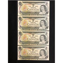 4 CANADIAN 1973  DOLLAR BILLS IN SEQUENTIAL ORDER ALL BILLS ARE MINT CONDITION UNCIRCULATED