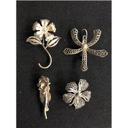 LOT OF 4 STERLING SILVER BROACH PINS