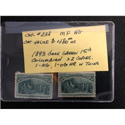 15 Cents US Stamp Scott #238 Columbus Announcing His Discovery 1893 (2 STAMPS)