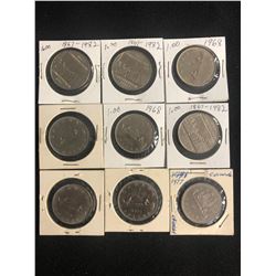 LOT OF 9 CANADIAN SILVER DOLLARS