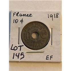 1918 France 10 Cents Extra Fine Grade