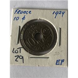 1924 France 10 Cents Extra Fine Grade