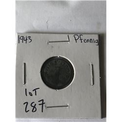 1943 WWII Germany 1 Pfenning Nice Early Coin