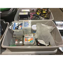 Bin of assorted tools and fasteners