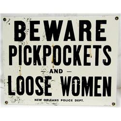 REPRODUCTION HUMOROUS SIGN BEWARE PORCELAIN