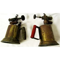 2 ANTIQUE COPPER HANDHELD BLOW TORCHES
