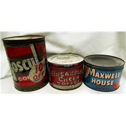 3 VINTAGE COFFE CANS BOSCUL BREAKFAST CHEER