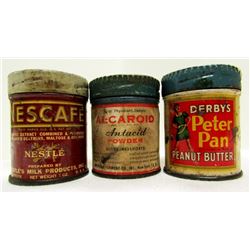 3 VINTAGE MINI ADVERTISING TINS PETER PAN NESCAFE