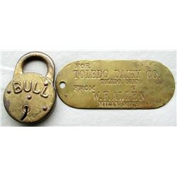 FOR TOLEDO DAIRY CO. MILK CAN I.D. & BULL LOCK