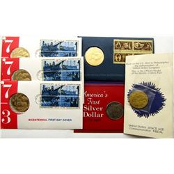 4-BICENTENNIAL FIST DAY COVER DOMMEM MEDALS