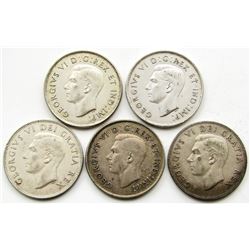 5-CANADA SILVER HALF DOLLARS