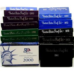 13 U.S PROOF SETS B/W YEARS '68- '00