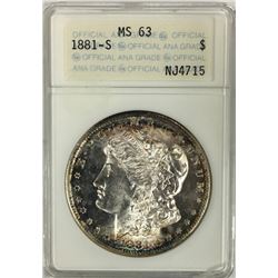 1881-S MORGAN DOLLARS ANACS MS 63