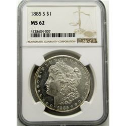 1885-S MORGAN SILVER DOLLAR NGC MS 62