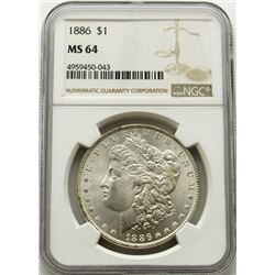 1886-P Morgan Silver Dollar $ NGC MS 64 Blast Whit