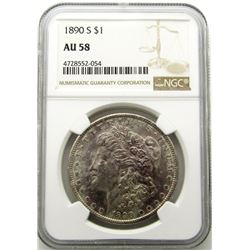 1890-S MORGAN SILVER DOLLAR AU 58