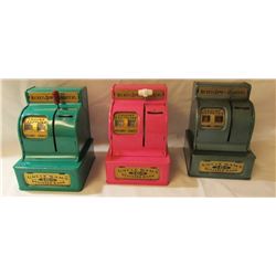 3 VINTAGE UNCLE SAM'S 3 COIN REGISTER BANKS!