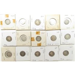 BARBER DIME LOT of 15 COINS